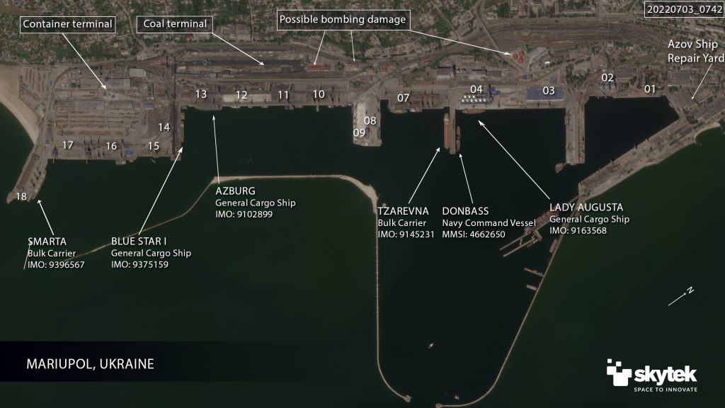 Mariupol port on July 03rd , 2022, port overview