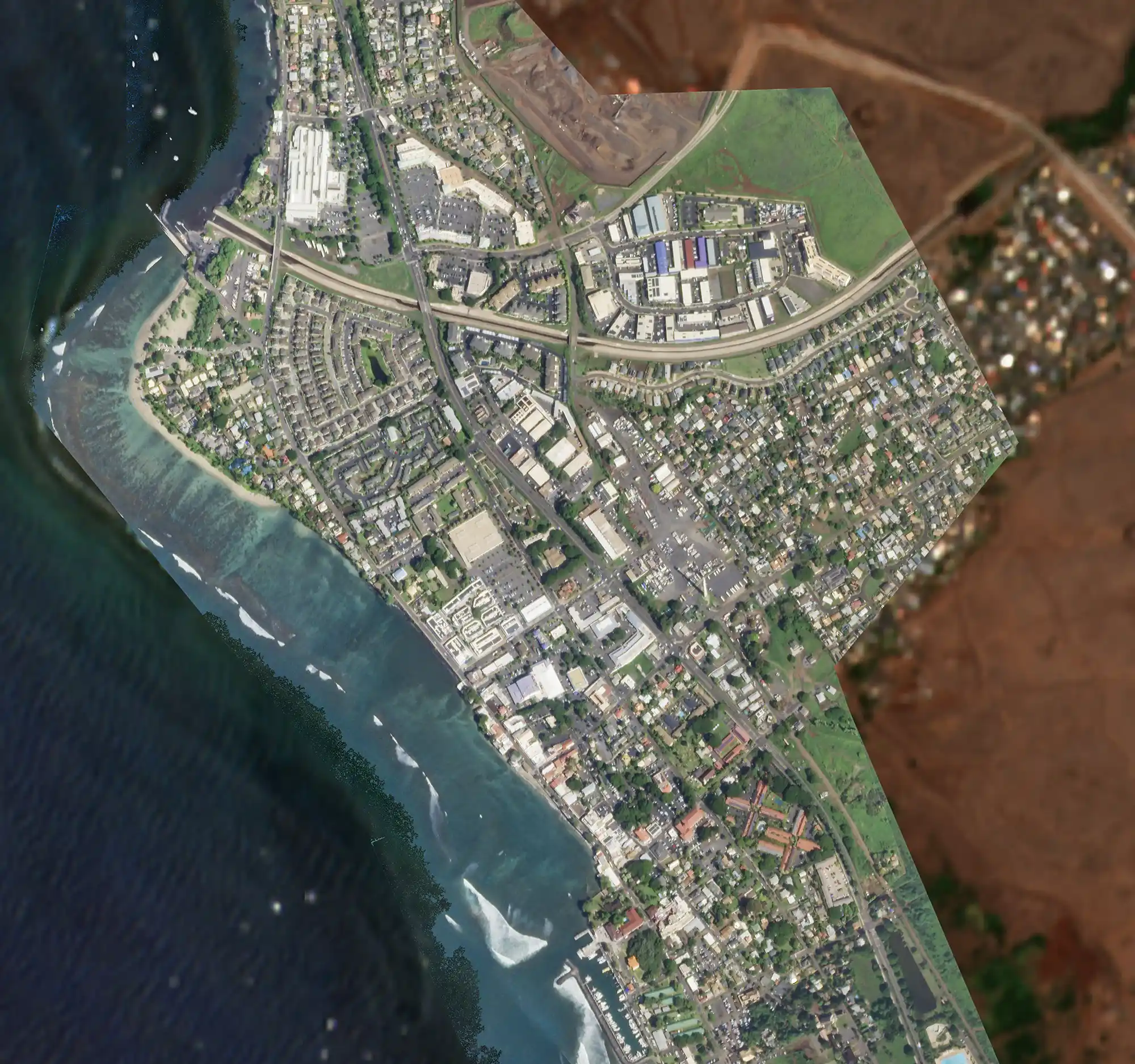 Planet Labs satellite imagery of Lahaina city on February 02nd, 2023